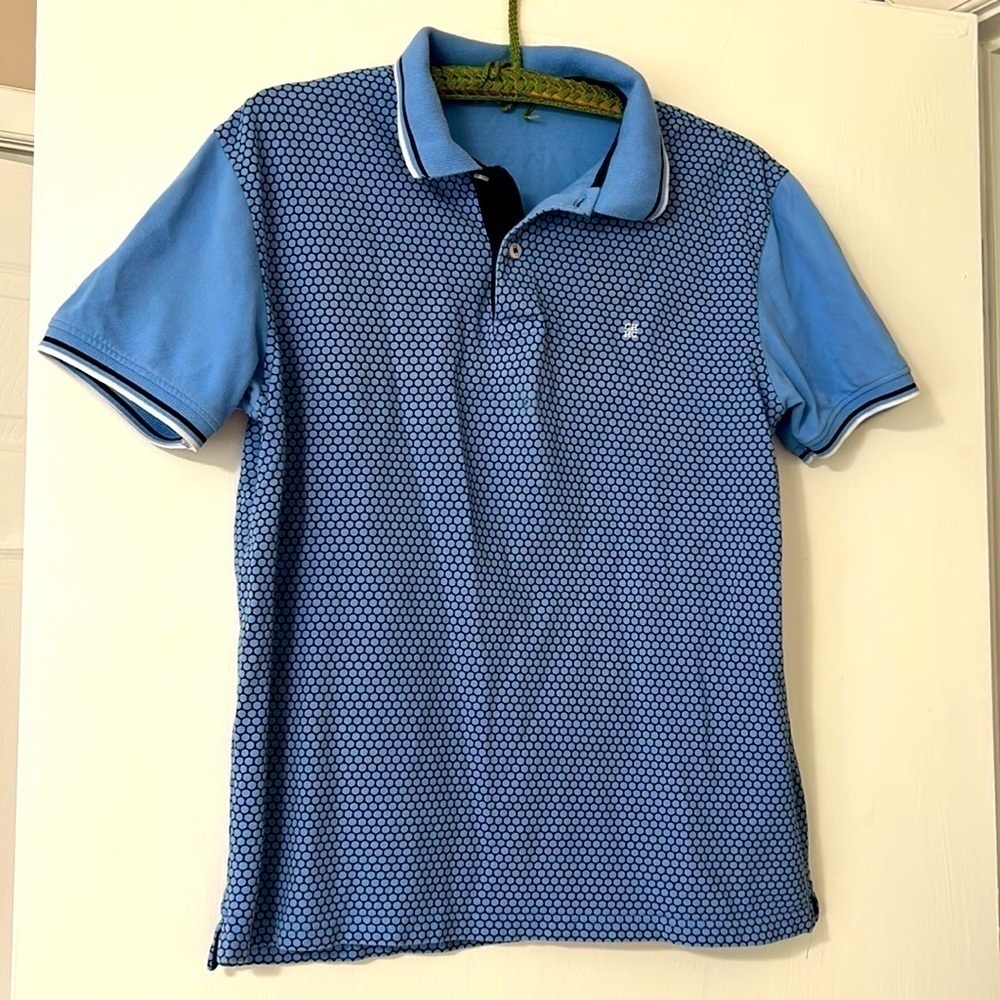 Carolina Herrera honeycomb blue navy short sleeve polo shirt large*flaw